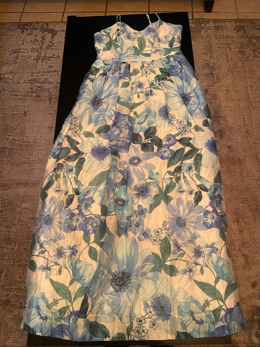 Joie Blue and Green Floral Spaghetti-Strap Maxi Dress